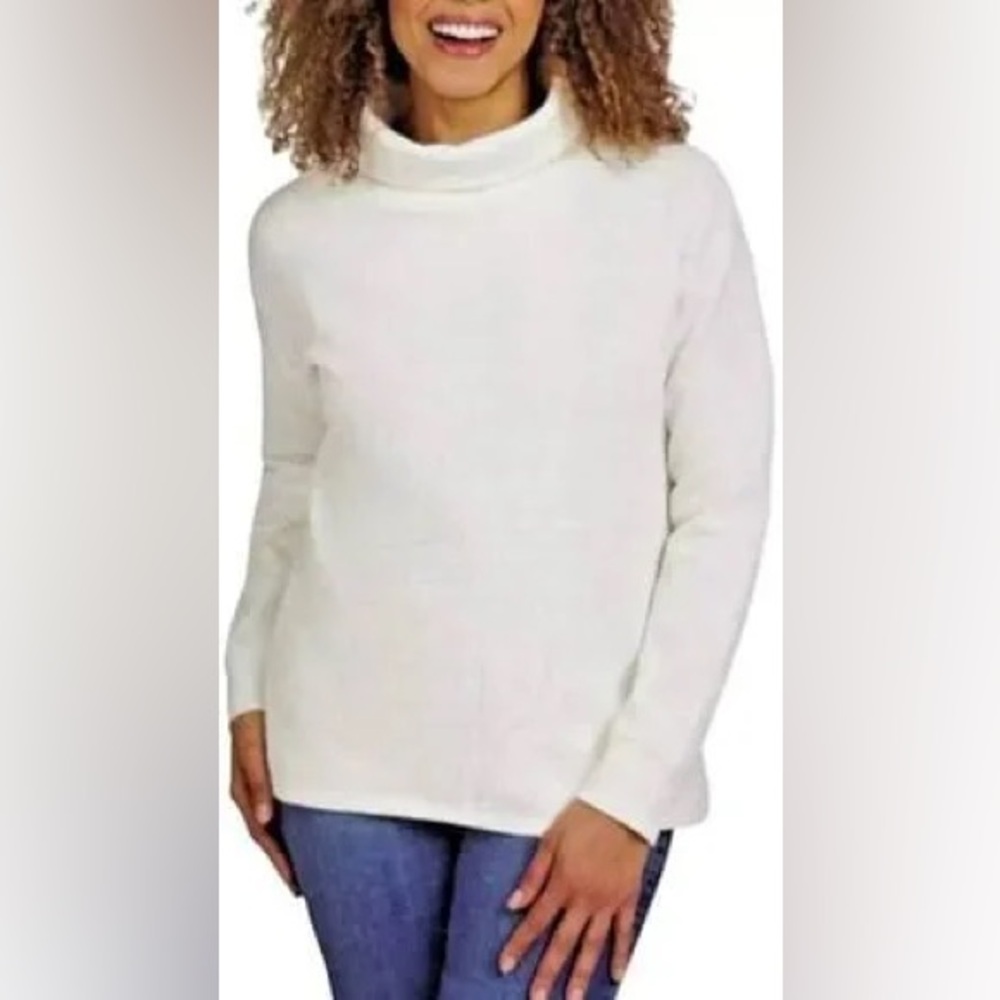 Lands' End Long-Sleeve Waffle Funnel Neck Top White,
